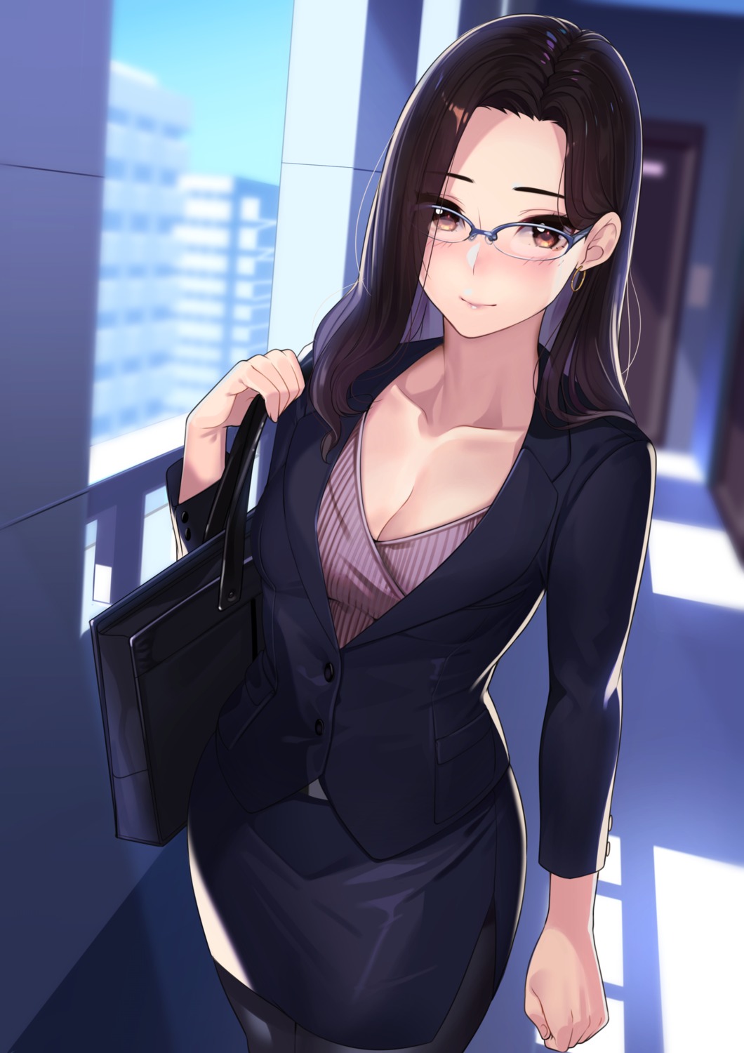 business_suit cleavage kagematsuri megane pantyhose