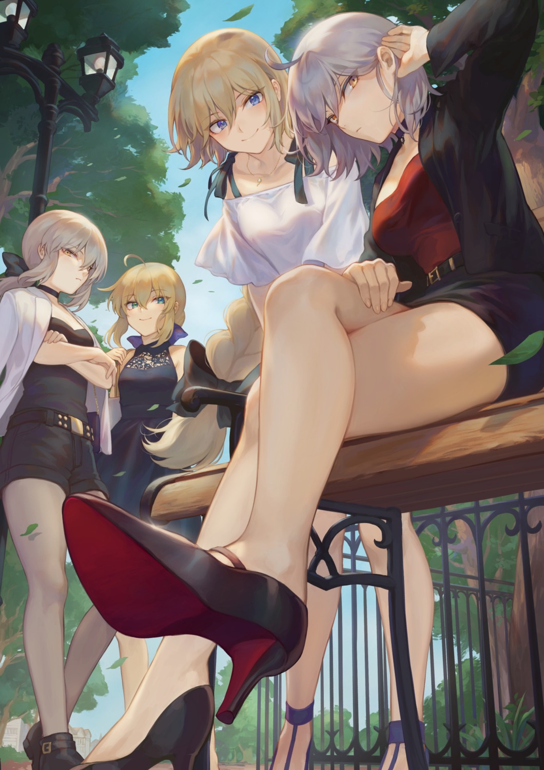 cleavage dress fate/grand_order fate/stay_night feet heels jeanne_d'arc jeanne_d'arc_(alter)_(fate) mashu_(003) saber saber_alter tattoo