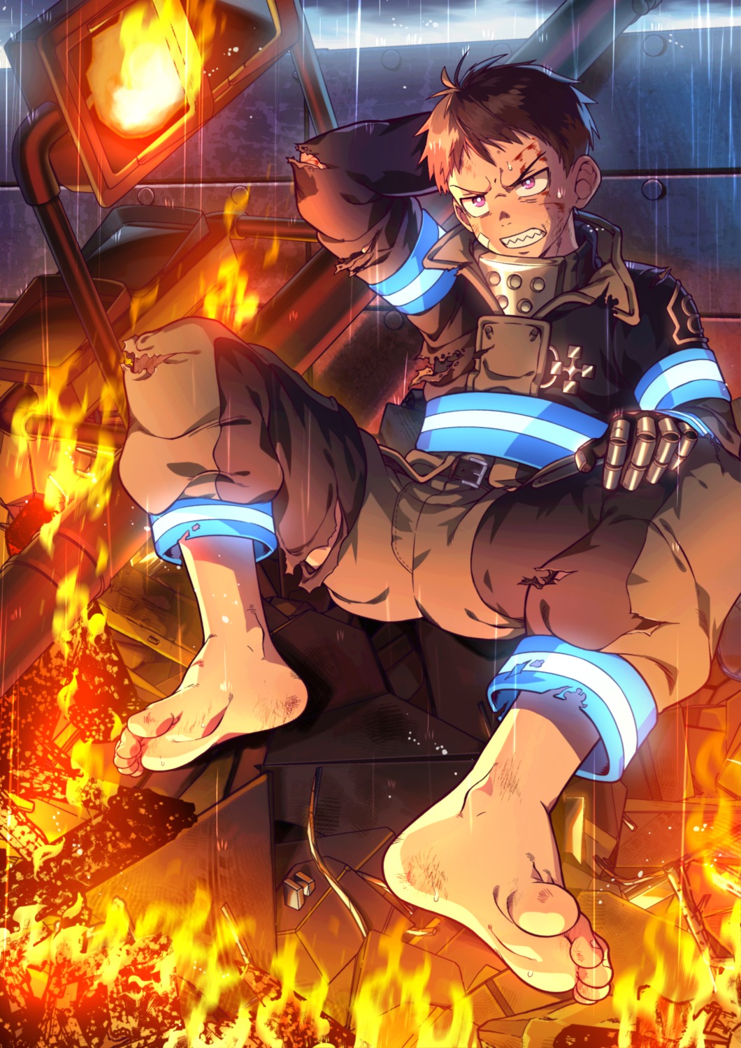 enen_no_shouboutai feet male shinra_kusakabe torn_clothes uniform zxanzai