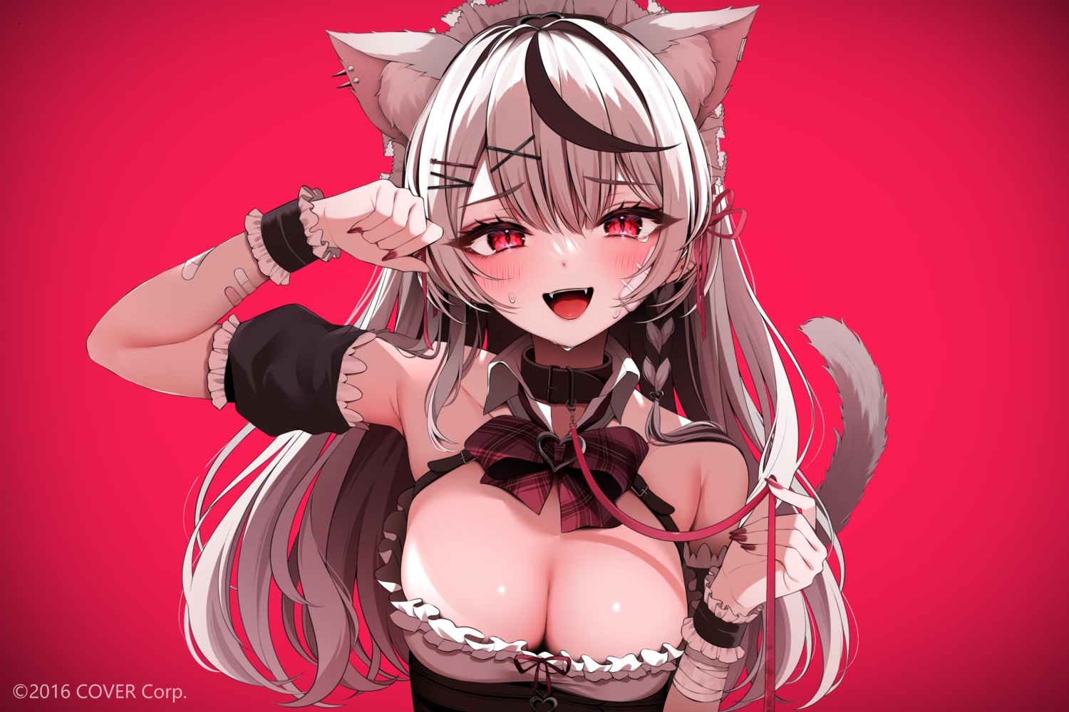 animal_ears bandaid hololive maid namagome_negi nekomimi no_bra sakamata_chloe tail