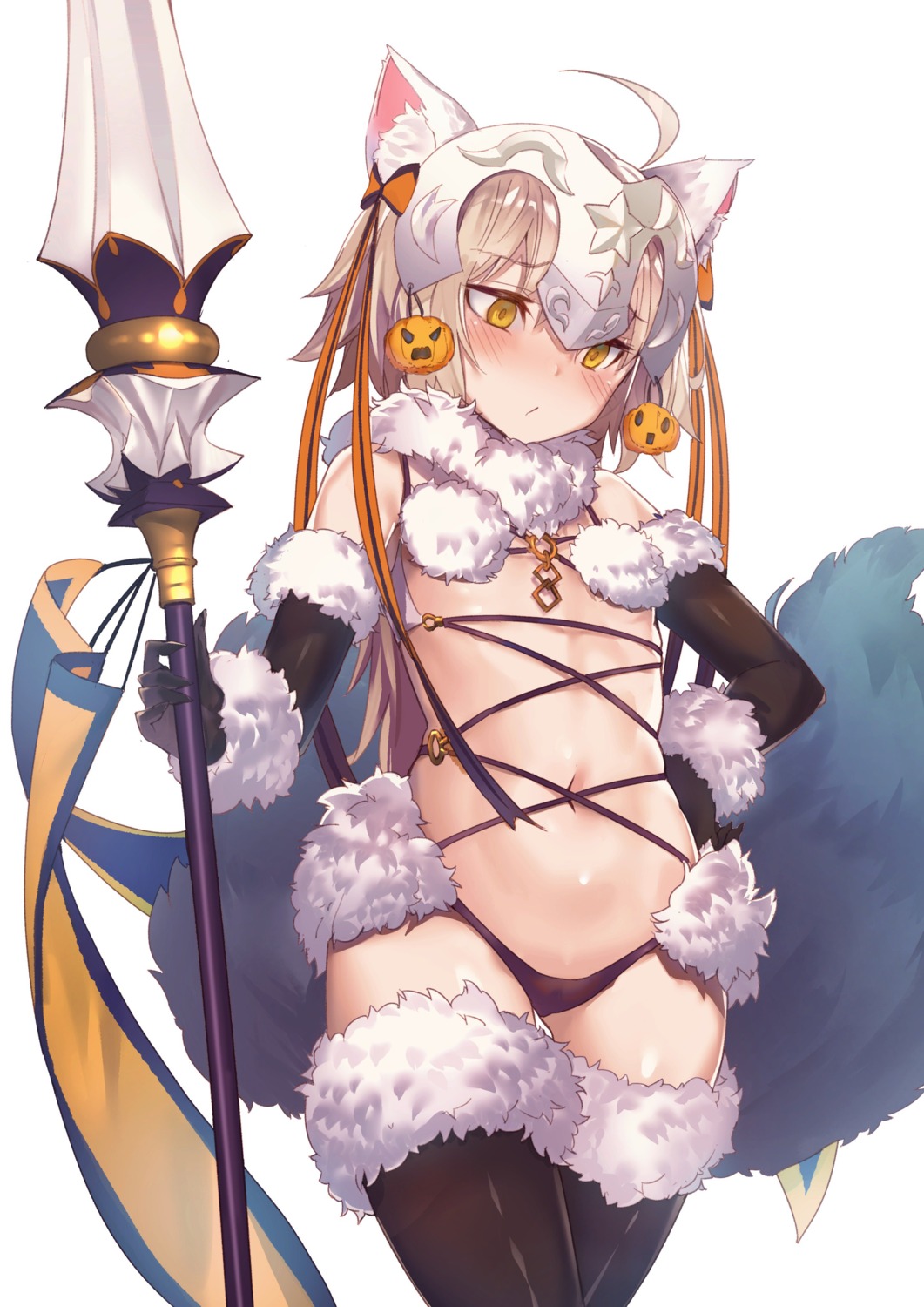 akieda animal_ears fate/grand_order halloween jeanne_d'arc_alter_santa_lily tail thighhighs weapon