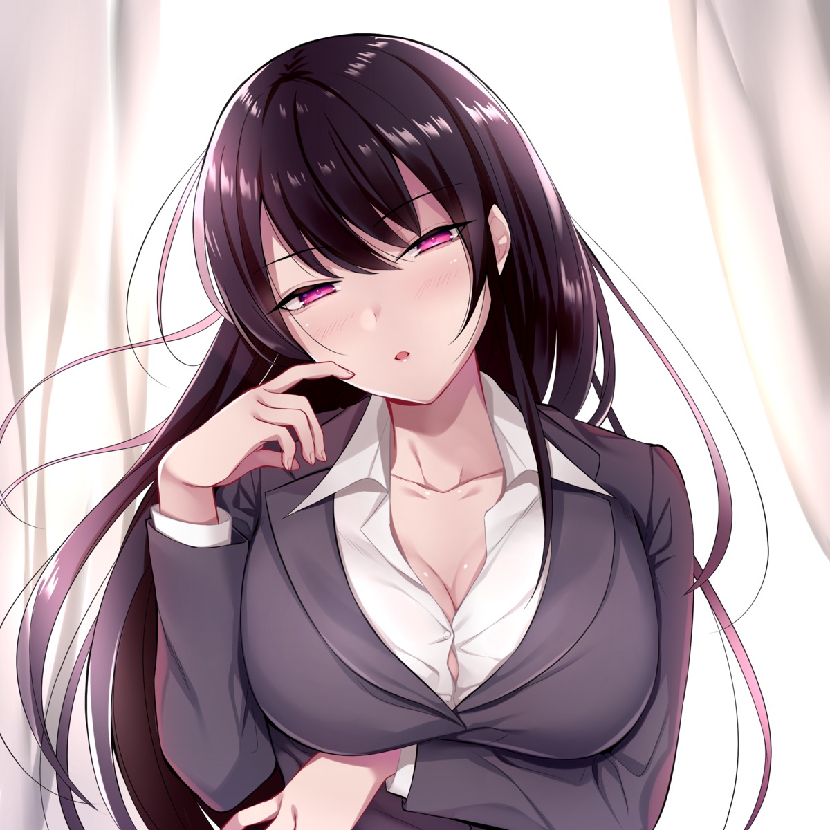 breast_hold business_suit cleavage dopikasu-chan