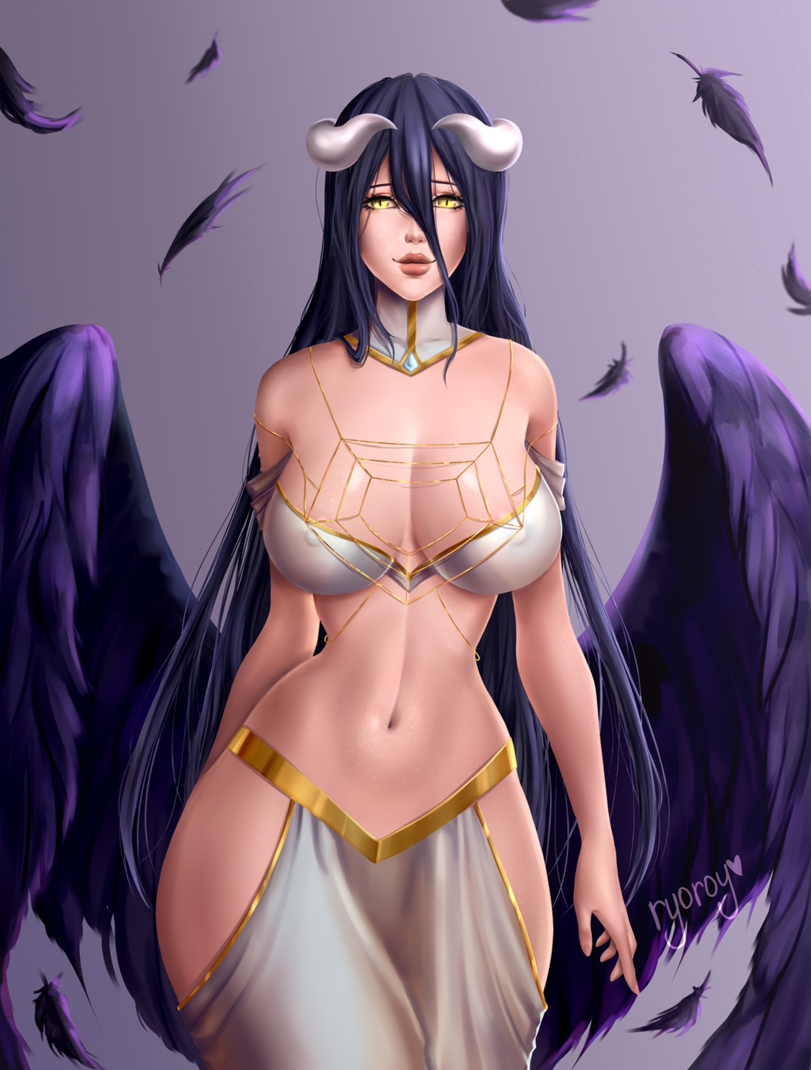 albedo_(overlord) areola devil erect_nipples horns no_bra nopan overlord ryoroy wings