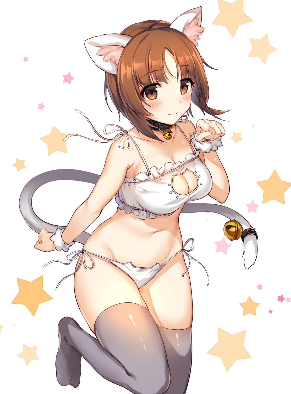 animal_ears bra cleavage girls_und_panzer ikomochi nekomimi nishizumi_miho pantsu string_panties tail thighhighs