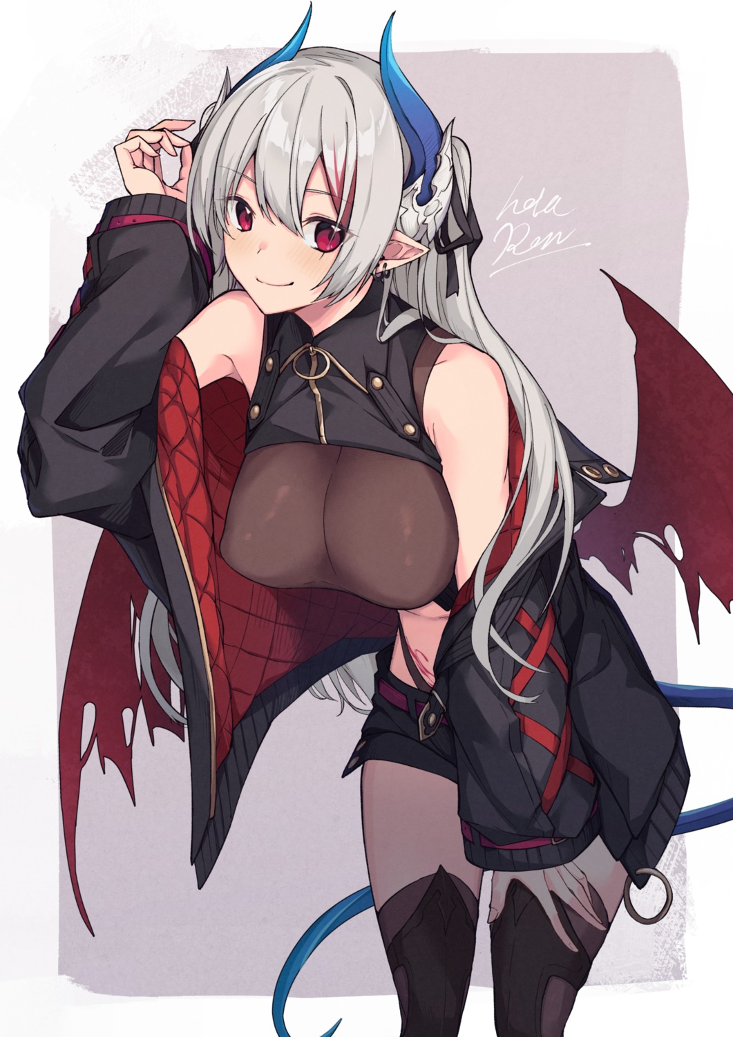 erect_nipples hetaren_(ramark) horns pantsu pointy_ears tail tattoo thighhighs wings