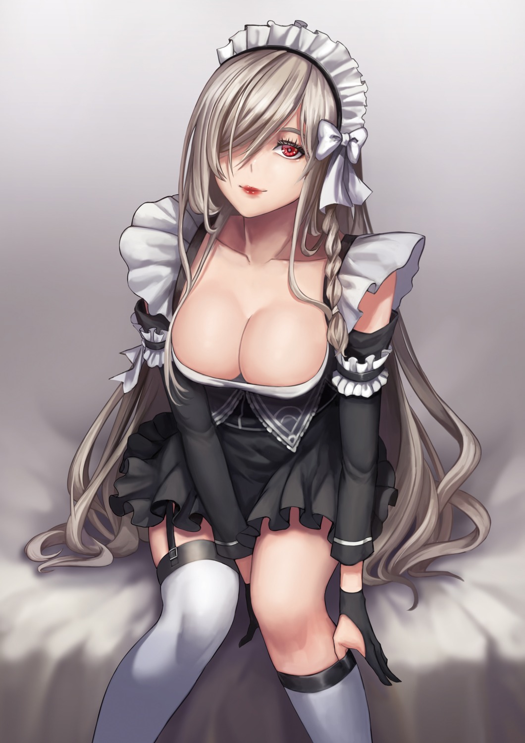 g36c_(girls_frontline) girls_frontline kibellin maid no_bra stockings thighhighs