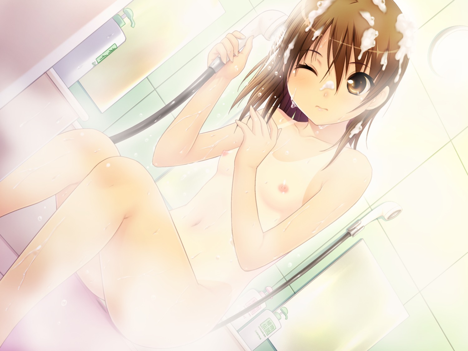 bathing bishoujo game_cg loli naked nipples nonohara_miki tan_lines tanuki-soft watase_tamaki wet