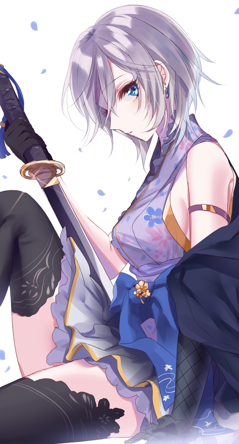 anastasia_(idolm@ster) japanese_clothes misumi sword the_idolm@ster the_idolm@ster_cinderella_girls thighhighs