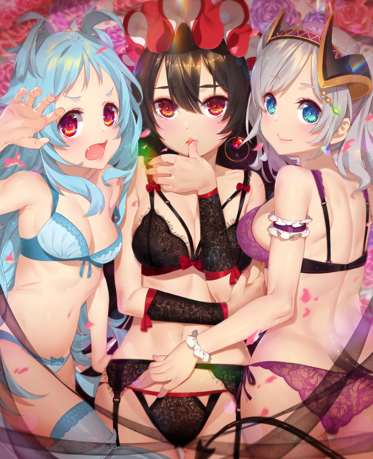 ass bra cleavage garter_belt ilya_ornstein izumo_miyako kazemiya_akari lingerie pantsu princess_connect princess_connect!_re:dive tail thighhighs waterring