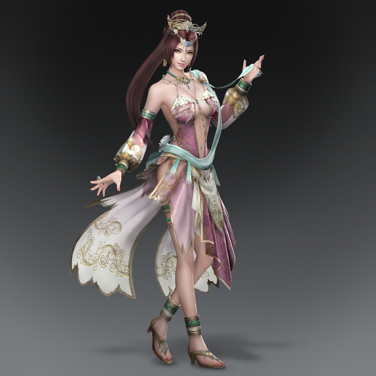 asian_clothes cg cleavage diao_chan dynasty_warriors dynasty_warriors_8 garter heels no_bra