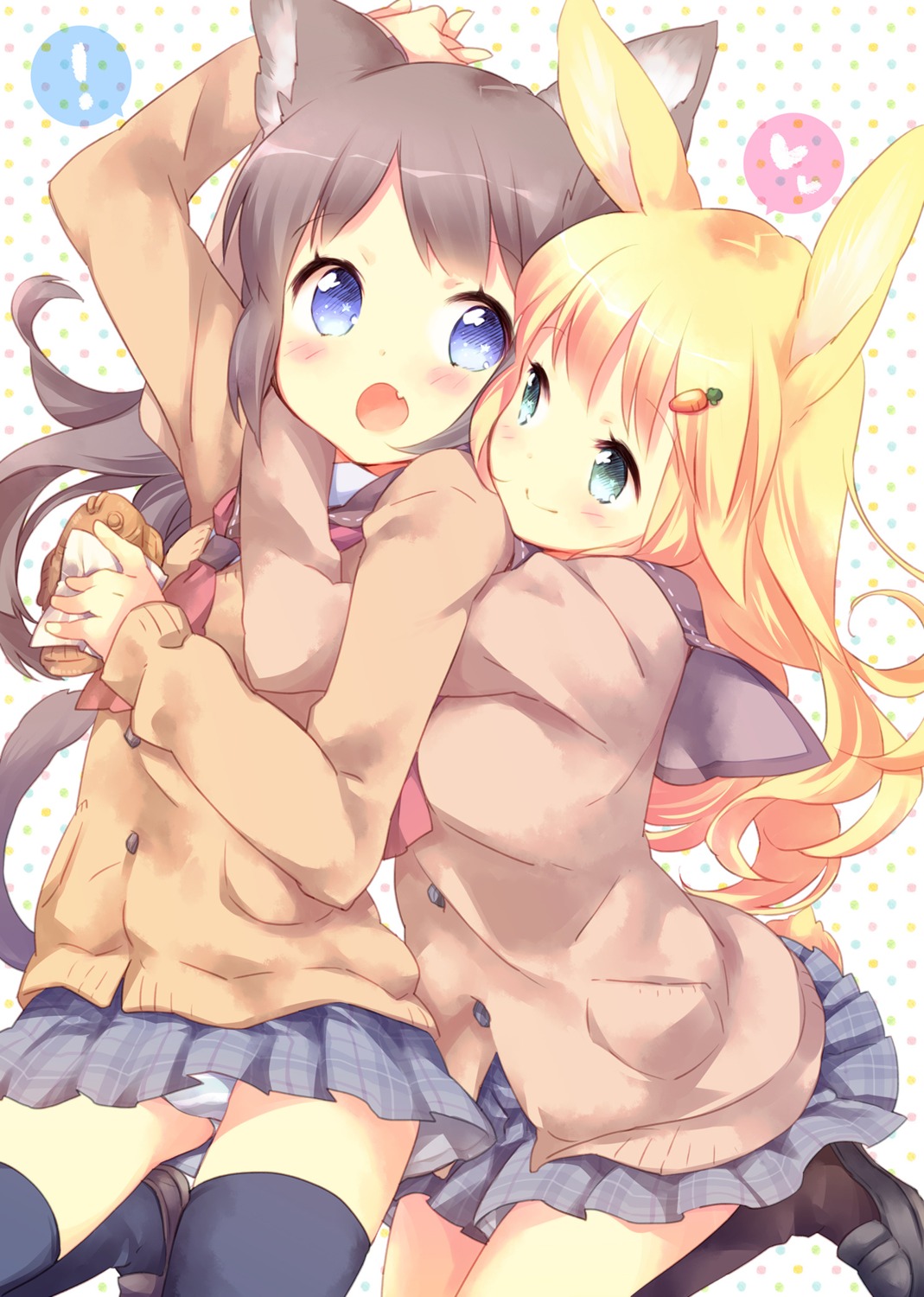 animal_ears bunny_ears ech nekomimi pantsu seifuku shimapan sweater tail thighhighs yuri