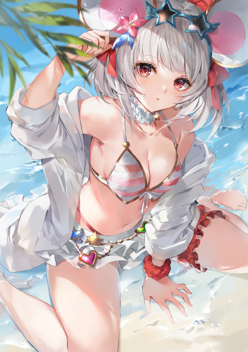 animal_ears bikini cleavage garter granblue_fantasy hinahino megane open_shirt swimsuits vikala_(granblue_fantasy) wet