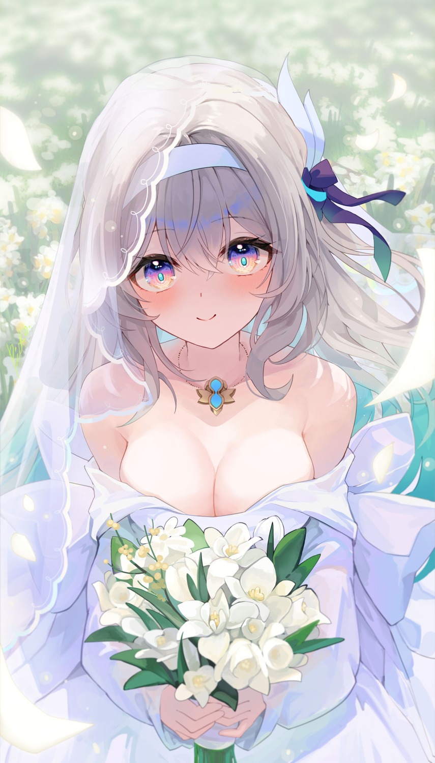 dress firefly honkai:_star_rail no_bra pistachiocream wedding_dress