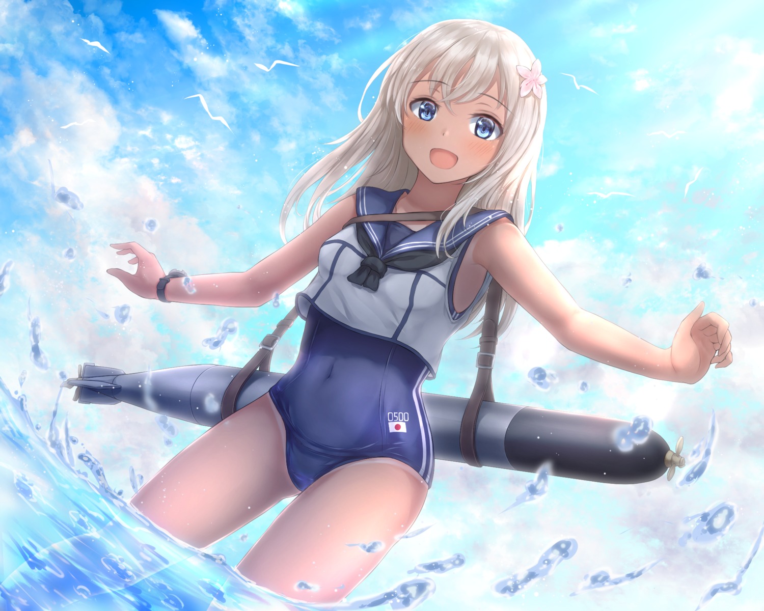 absent kantai_collection ro-500 school_swimsuit seifuku swimsuits tan_lines wet