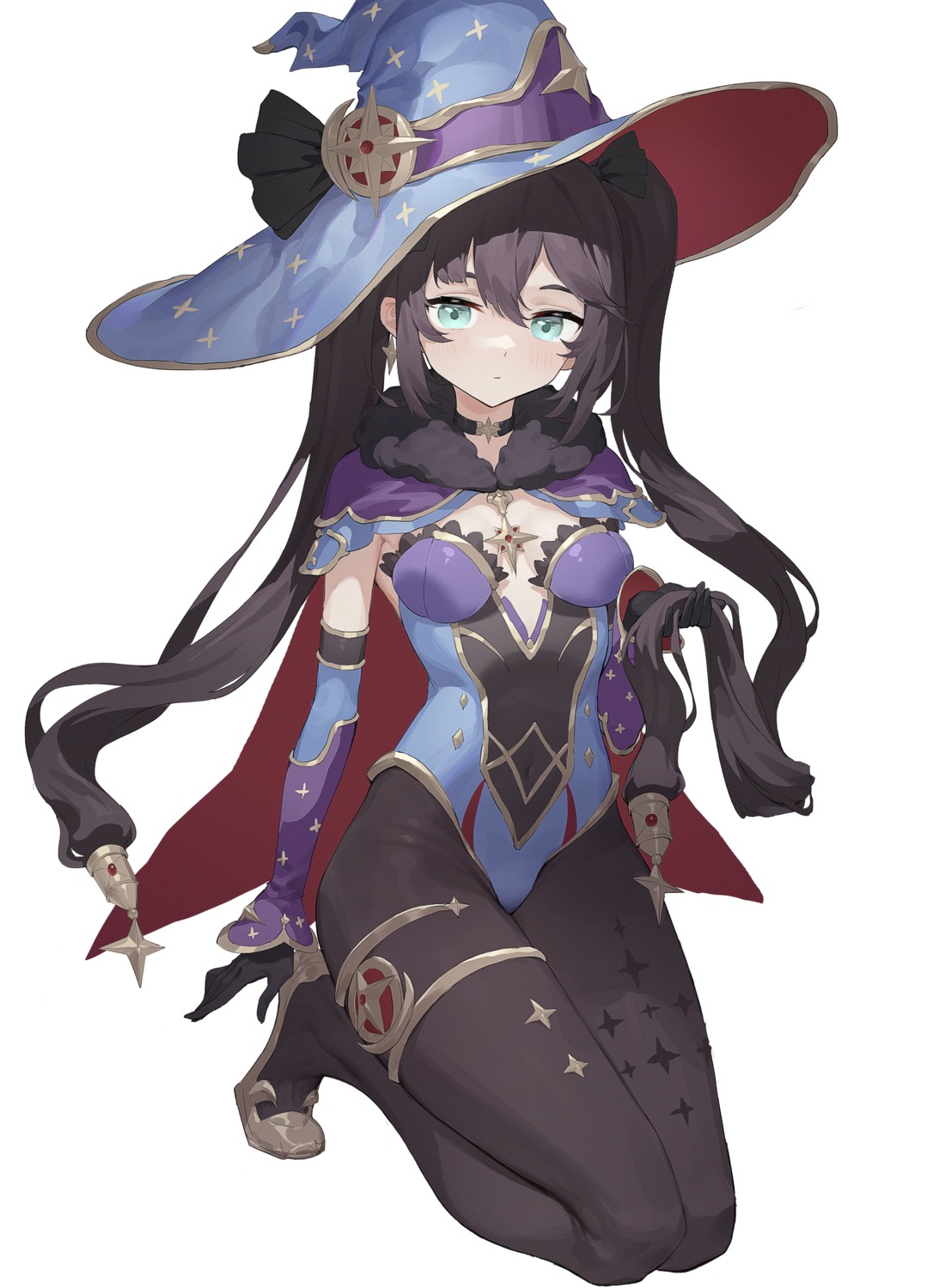 garter genshin_impact gua61 leotard mona_megistus no_bra pantyhose witch