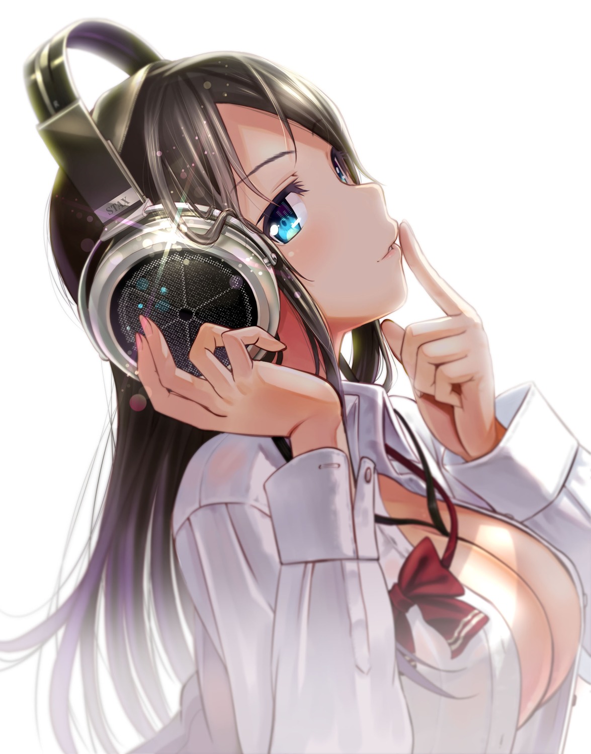 cleavage headphones no_bra open_shirt seifuku wadapen