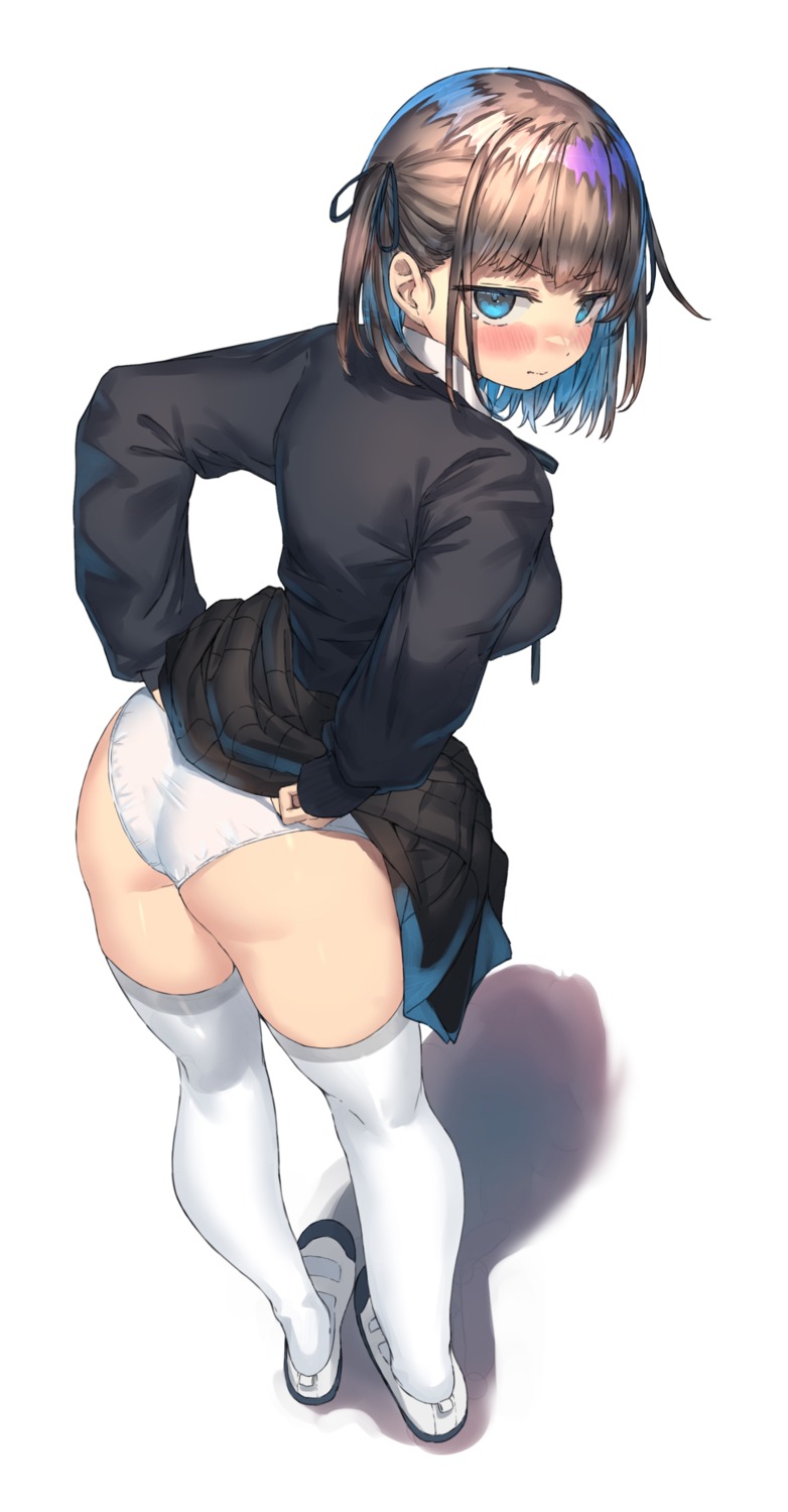 ass pantsu ranf seifuku skirt_lift thighhighs