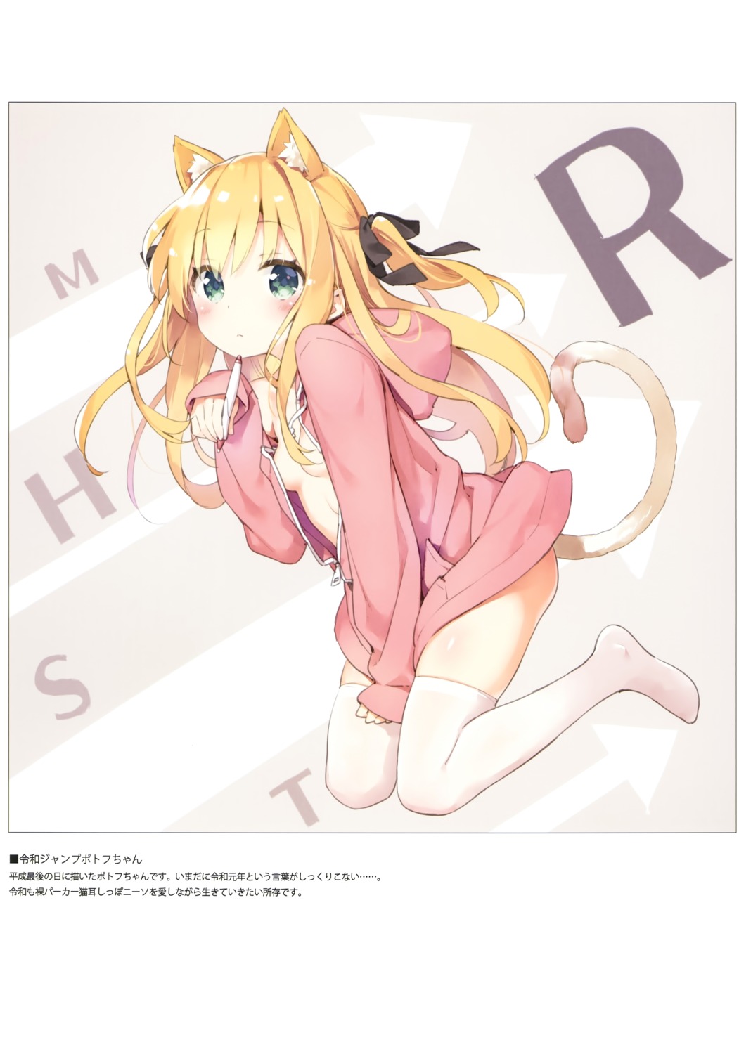 animal_ears kani_biimu luminocity nekomimi no_bra open_shirt shimotsuki_potofu tail thighhighs