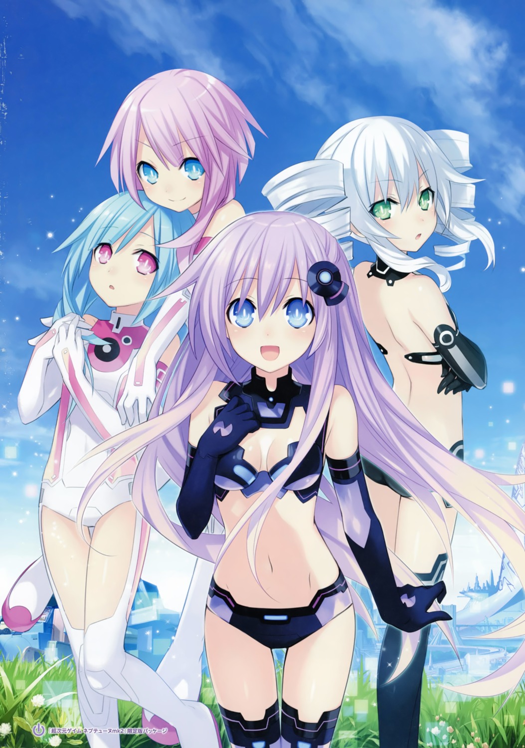 black_sister bodysuit choujigen_game_neptune choujigen_game_neptune_mk2 cleavage purple_sister thighhighs tsunako white_sister_ram white_sister_rom