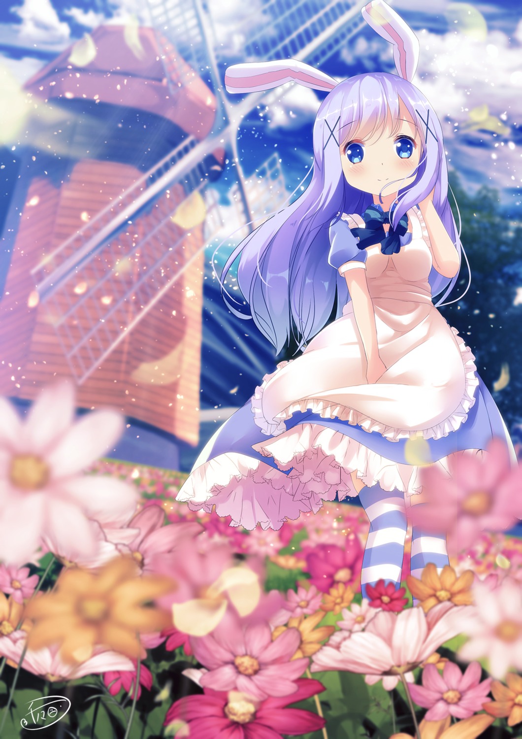 animal_ears bunny_ears chinomaron dress gochuumon_wa_usagi_desu_ka? kafuu_chino thighhighs