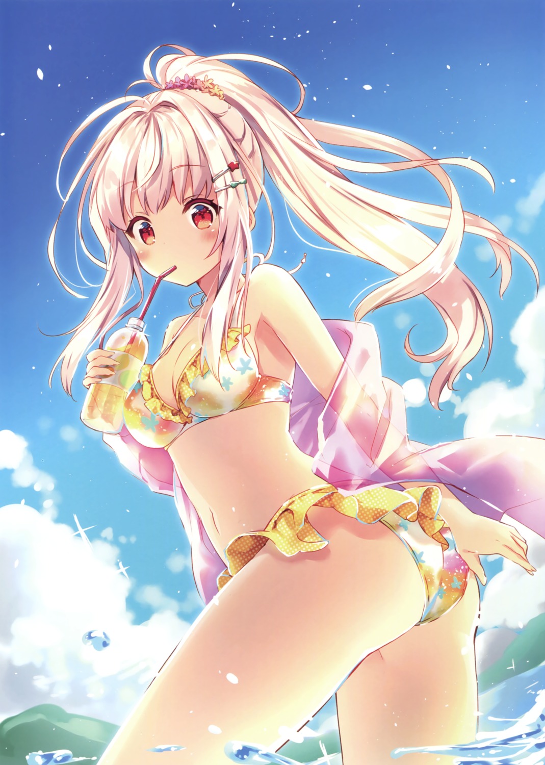 ass bikini cleavage open_shirt riichu see_through swimsuits wet