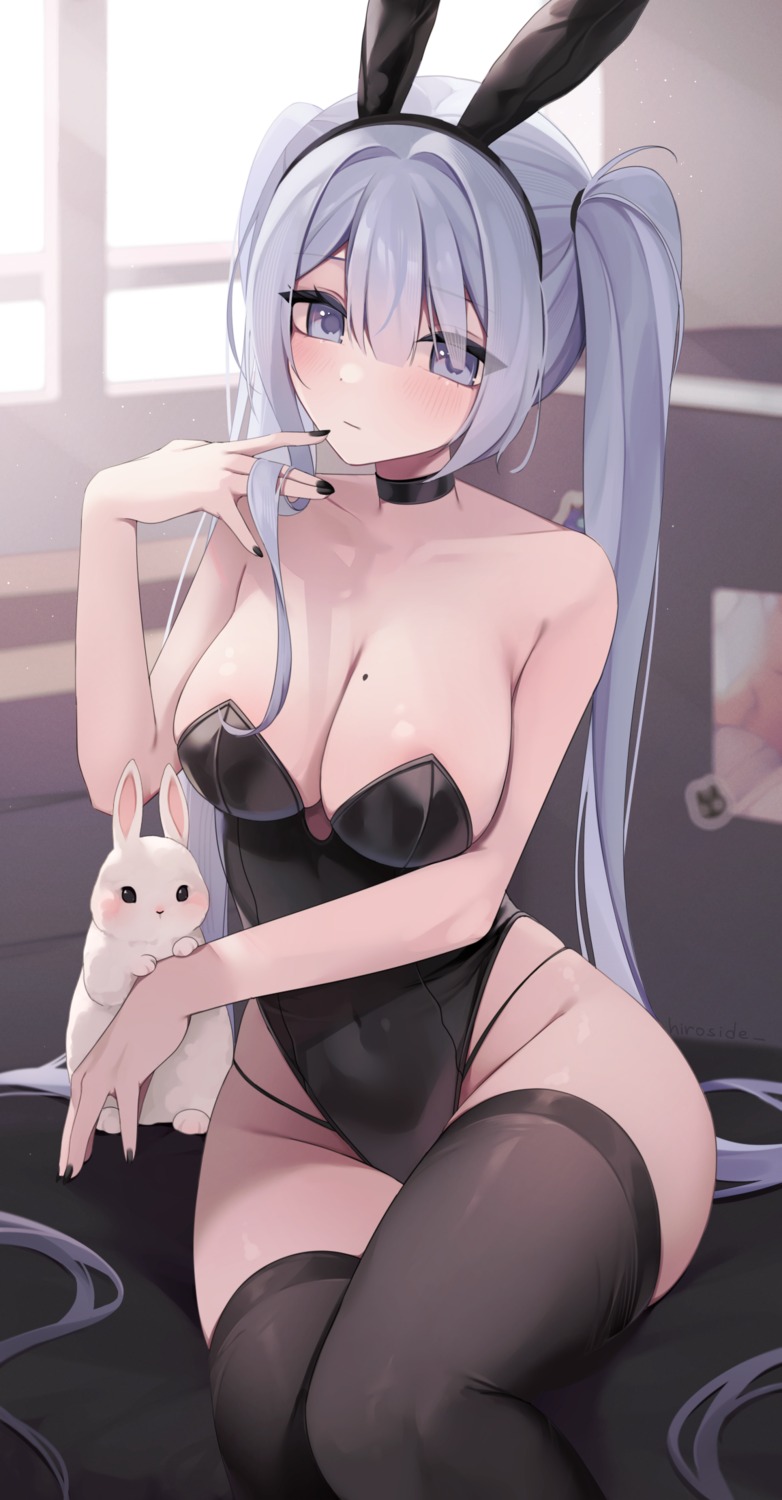 animal_ears bunny_ears bunny_girl hiroside no_bra thighhighs