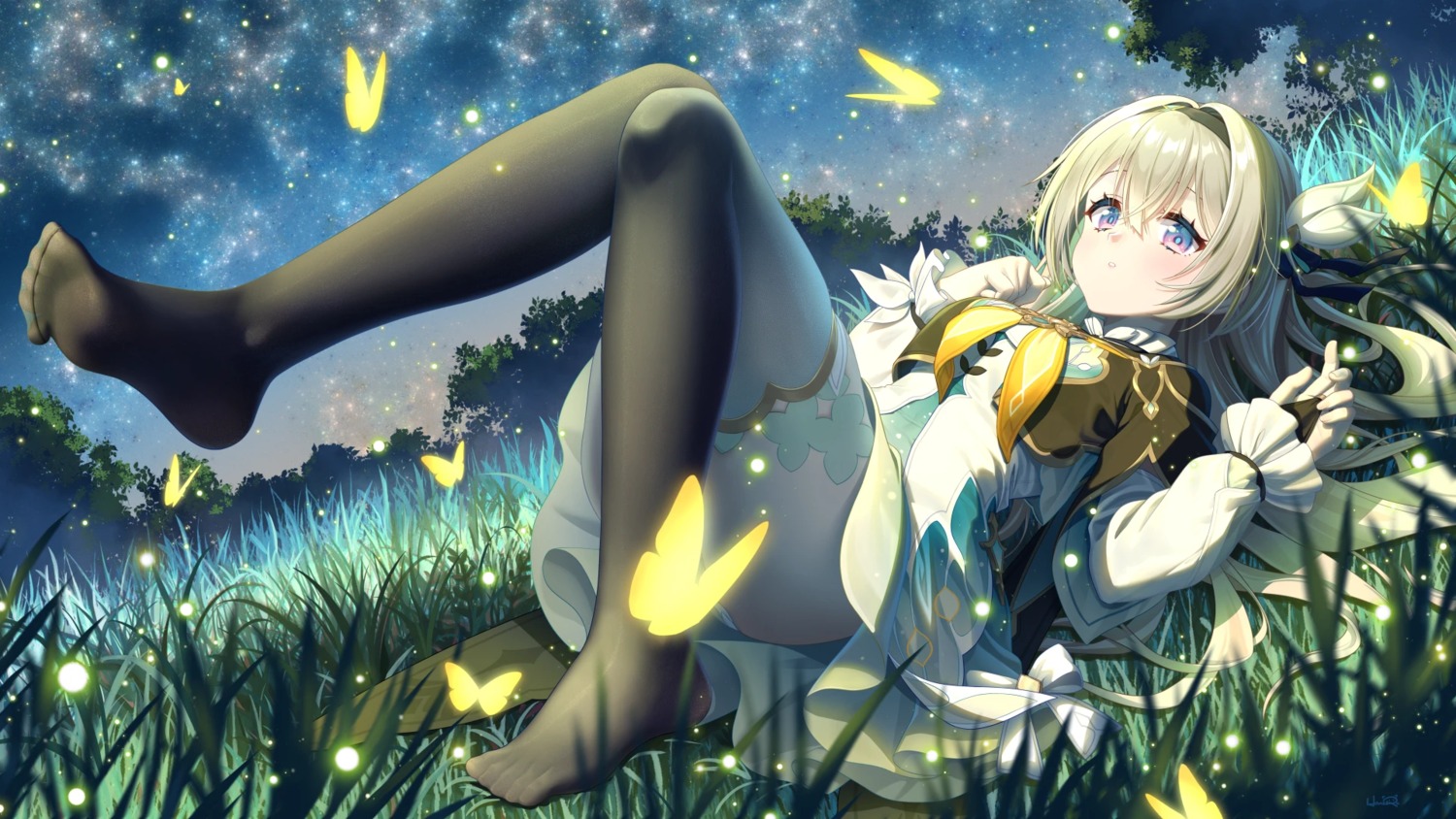 feet firefly haneru honkai:_star_rail skirt_lift thighhighs wallpaper