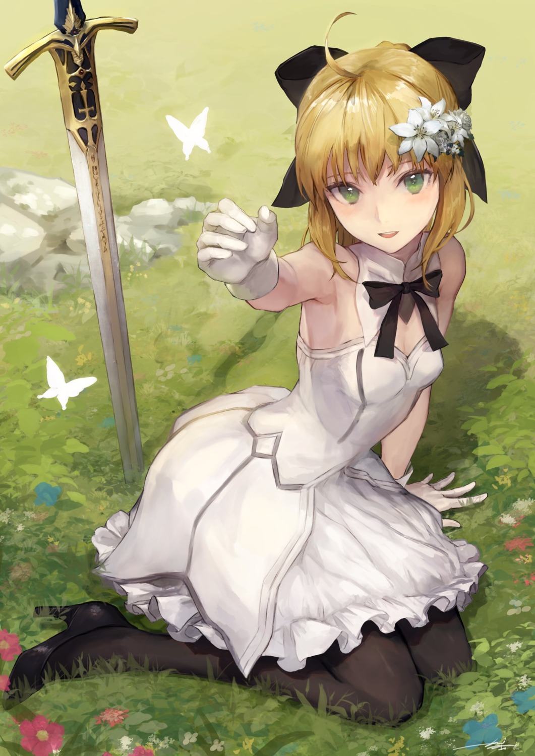 cleavage dress fate/grand_order fate/stay_night heels kouzuki_kei saber saber_lily sword