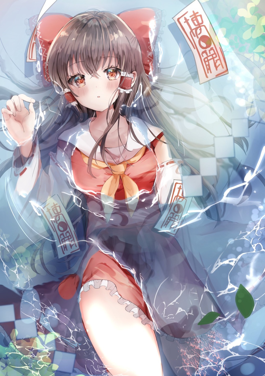 hakurei_reimu maruro miko skirt_lift touhou wet