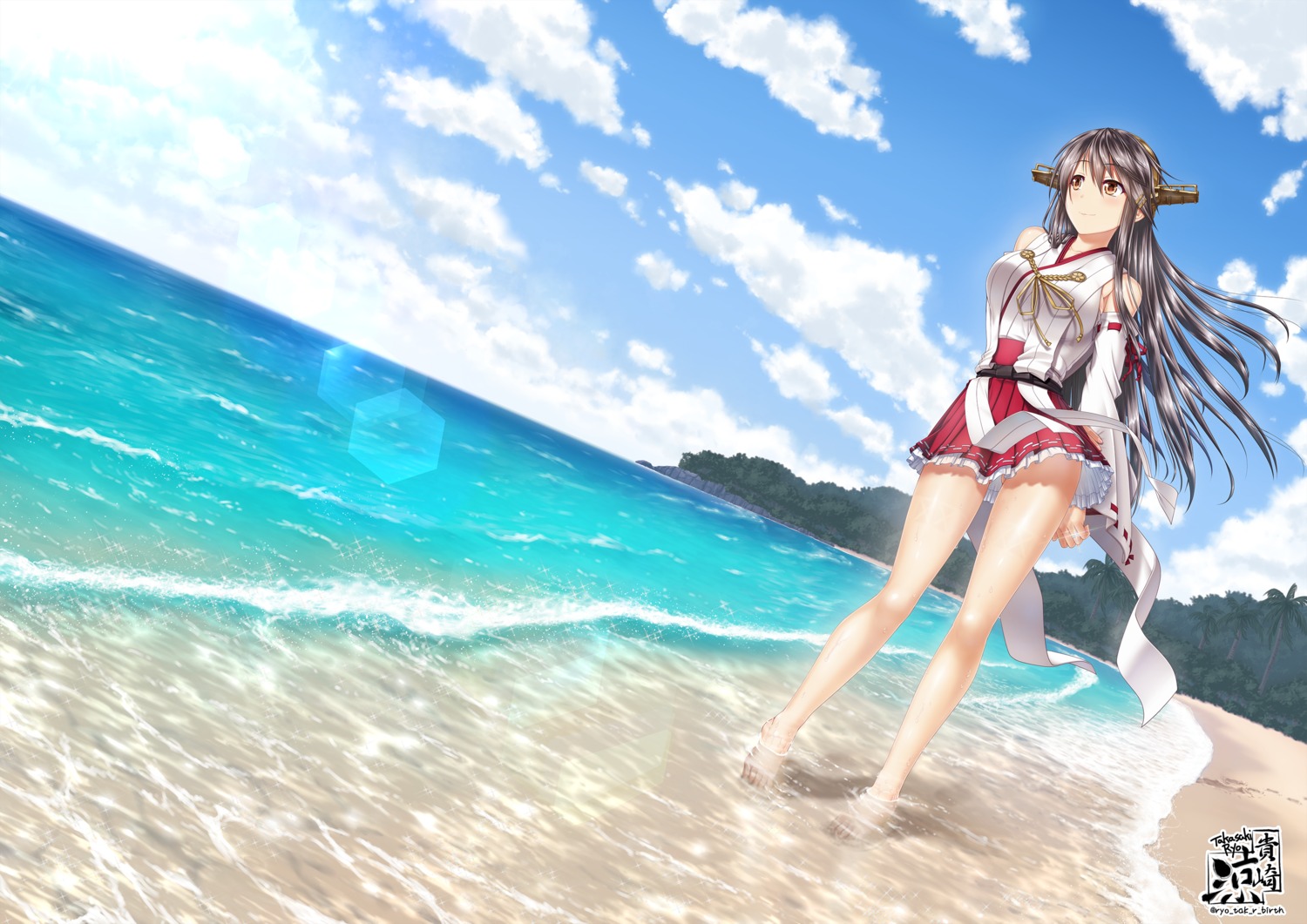 haruna_(kancolle) kantai_collection kisaki_ryou landscape sarashi wet