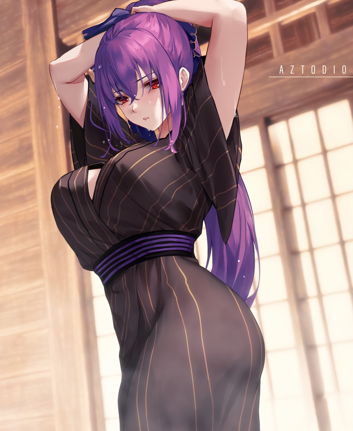 azto_dio fate/grand_order japanese_clothes open_shirt scathach_skadi