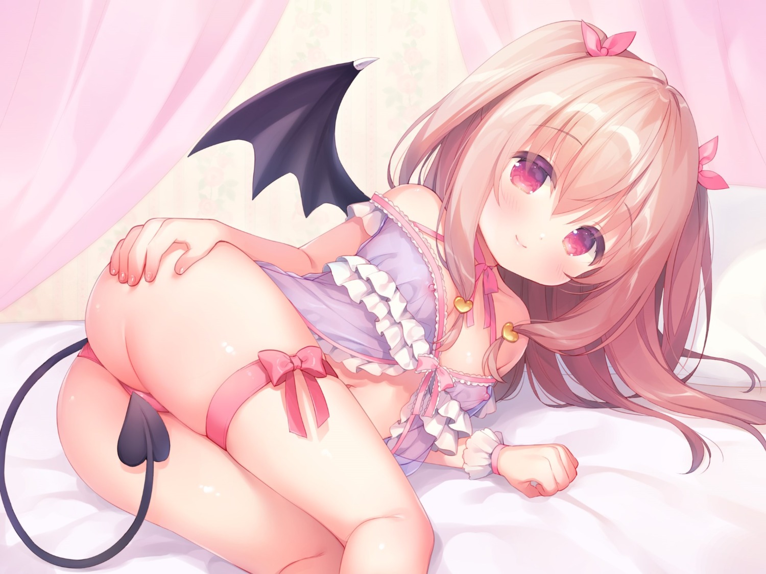 ass ass_grab garter lingerie loli nipples no_bra pantsu see_through tail thong usashiro_mani wings