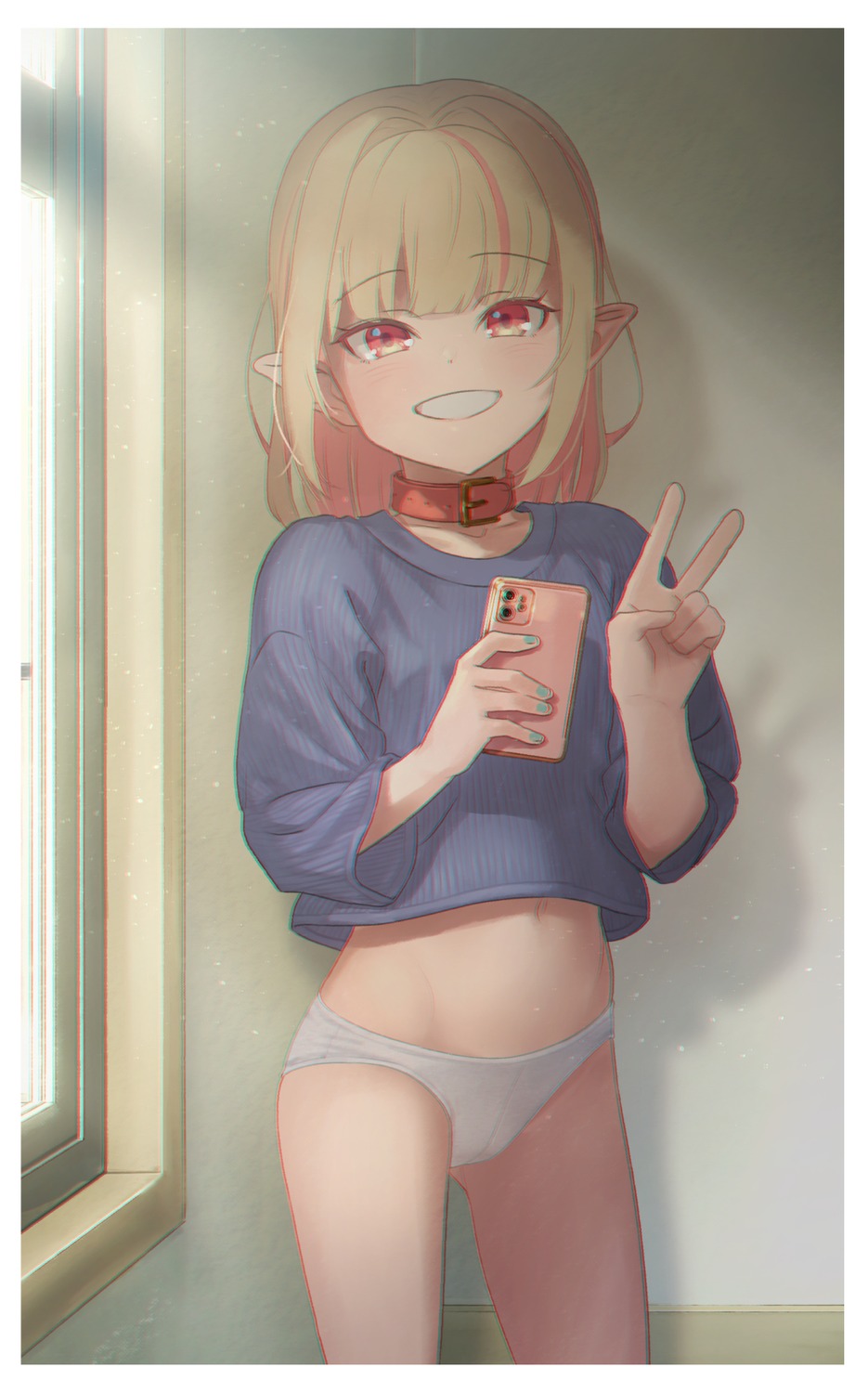 loli makaino_ririmu nijisanji nijisanji_gamers pantsu pointy_ears sabamen sweater