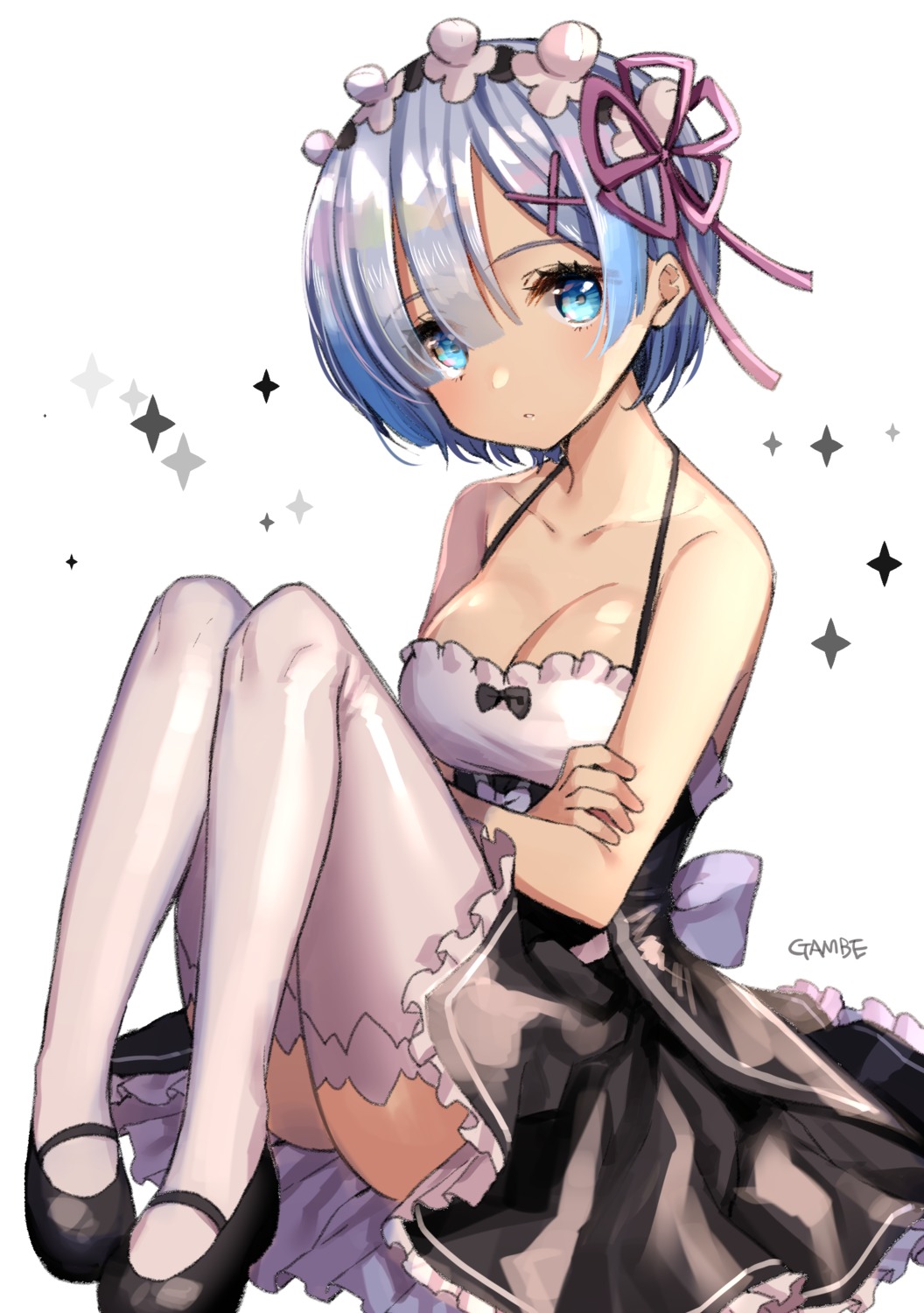 cleavage gabe_(seelunto) maid re_zero_kara_hajimeru_isekai_seikatsu rem_(re_zero) thighhighs