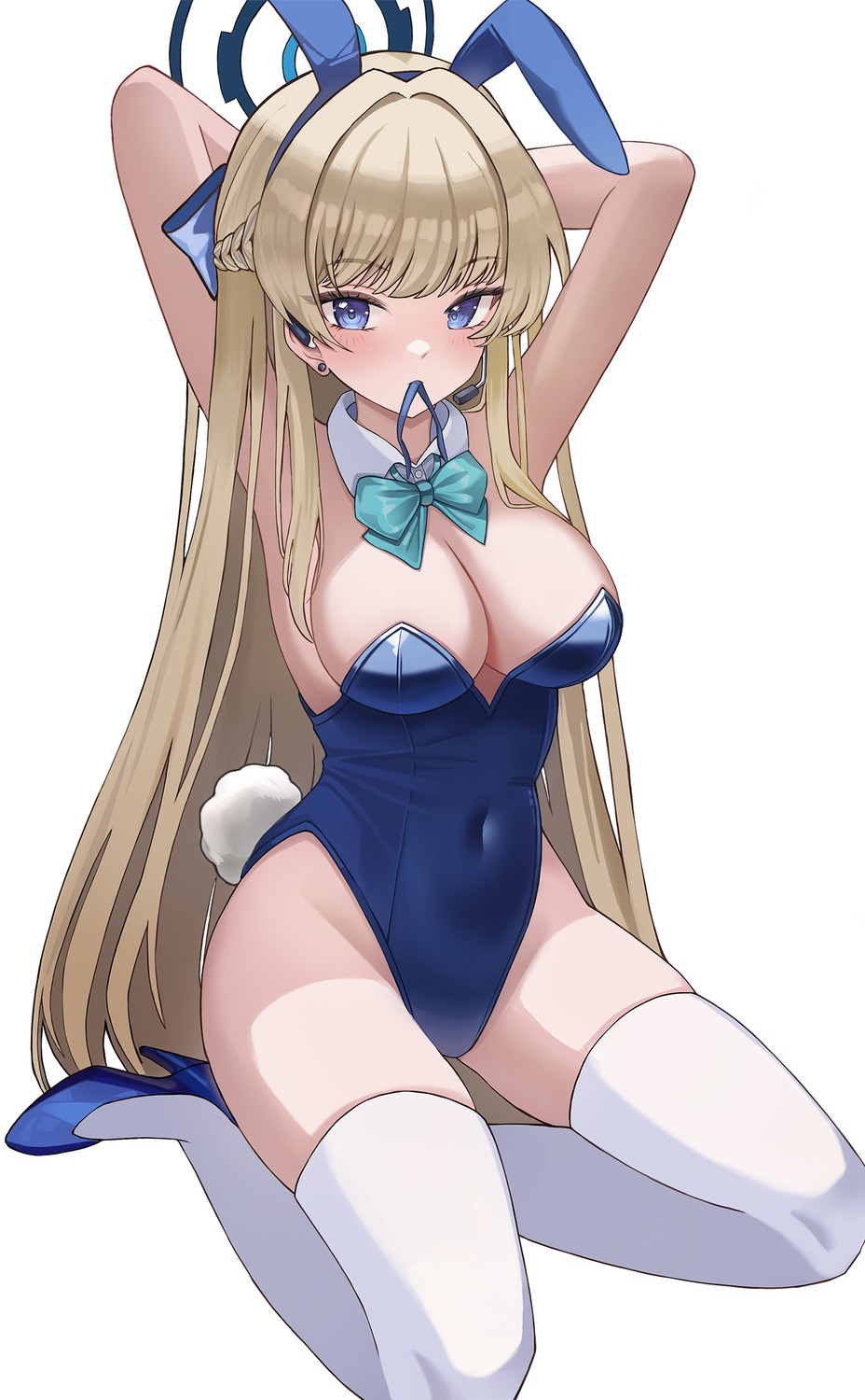 animal_ears asuma_toki blue_archive bunny_ears bunny_girl halo heels no_bra seemu_(wnslqjdignv_) tail thighhighs