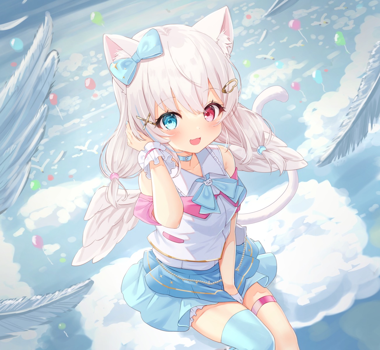 animal_ears garter heterochromia nekomimi tail thighhighs tsuki_usagi wings