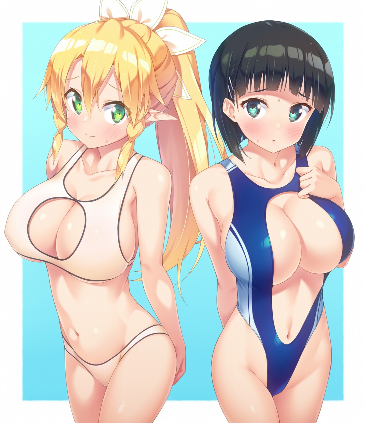 bikini kazuma_(kazumav) kirigaya_suguha leafa pointy_ears swimsuits sword_art_online