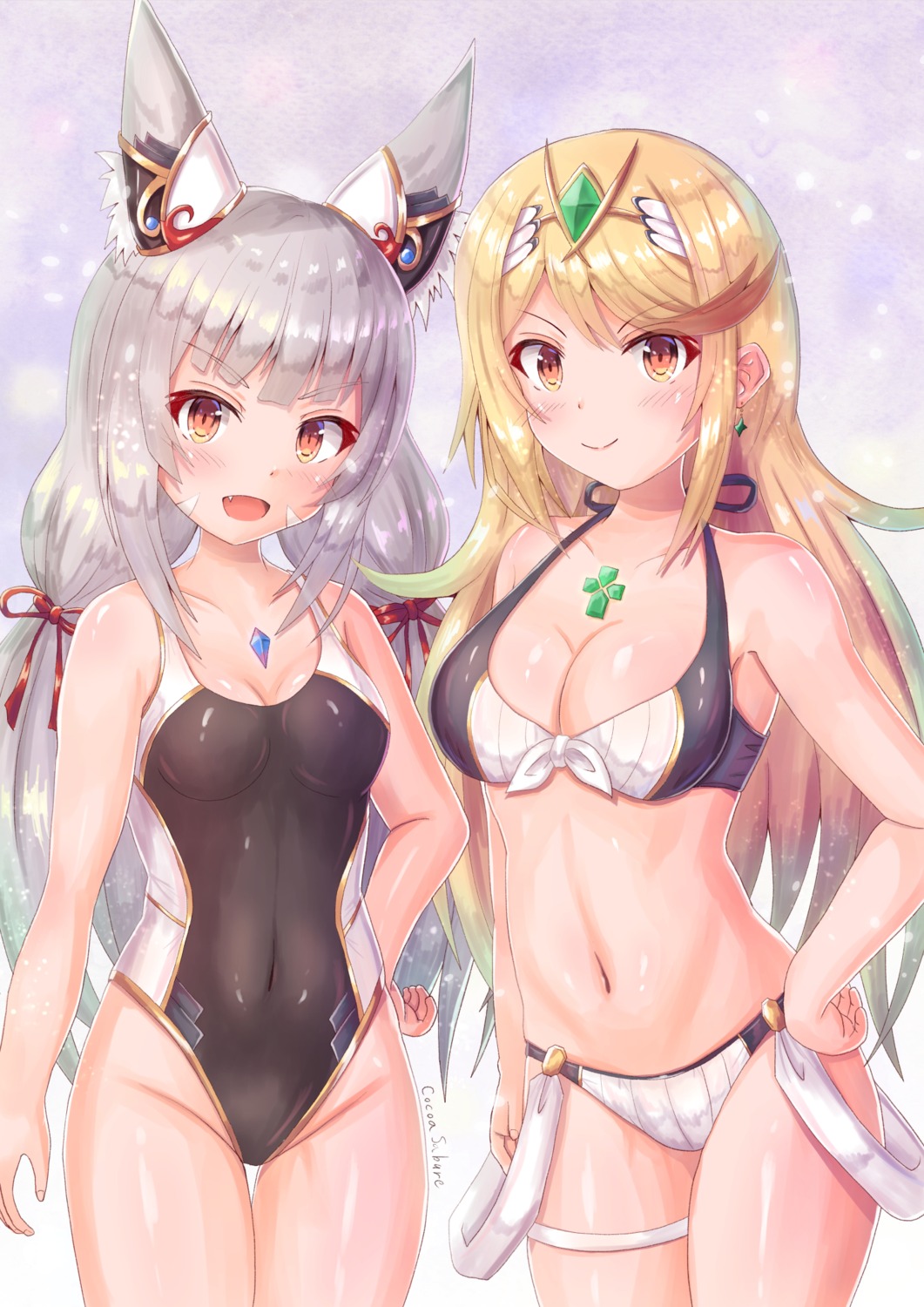 animal_ears bikini cleavage cocoasabure garter hikari_(xenoblade_2) kitsune niyah niyah_(blade) swimsuits xenoblade_(series) xenoblade_2