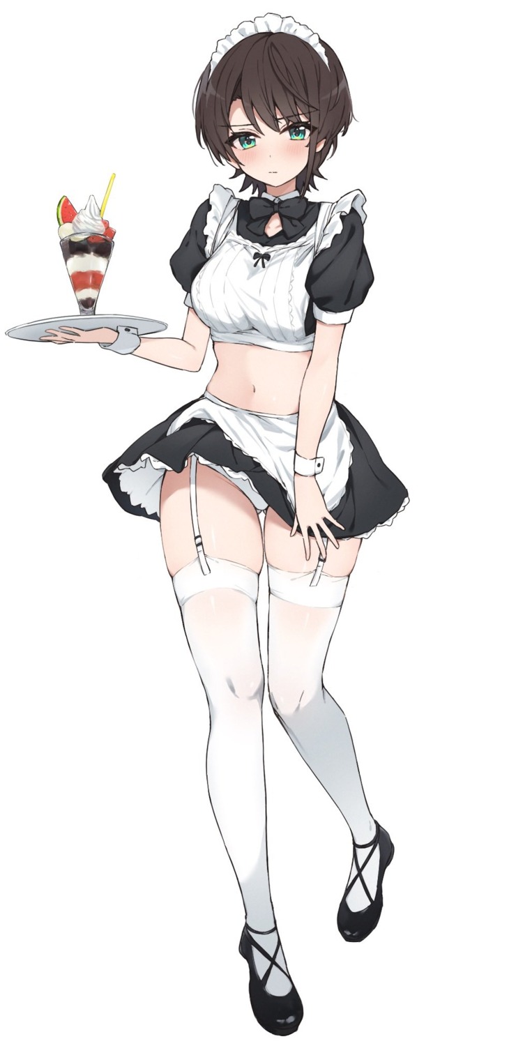 hololive kakeru_(kakeruanim) maid oozora_subaru pantsu skirt_lift stockings thighhighs waitress