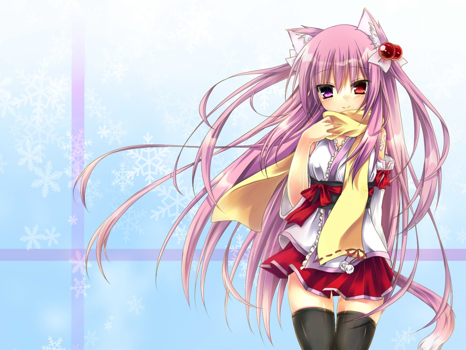 animal_ears heterochromia hina_chuu nekomimi tail thighhighs wallpaper