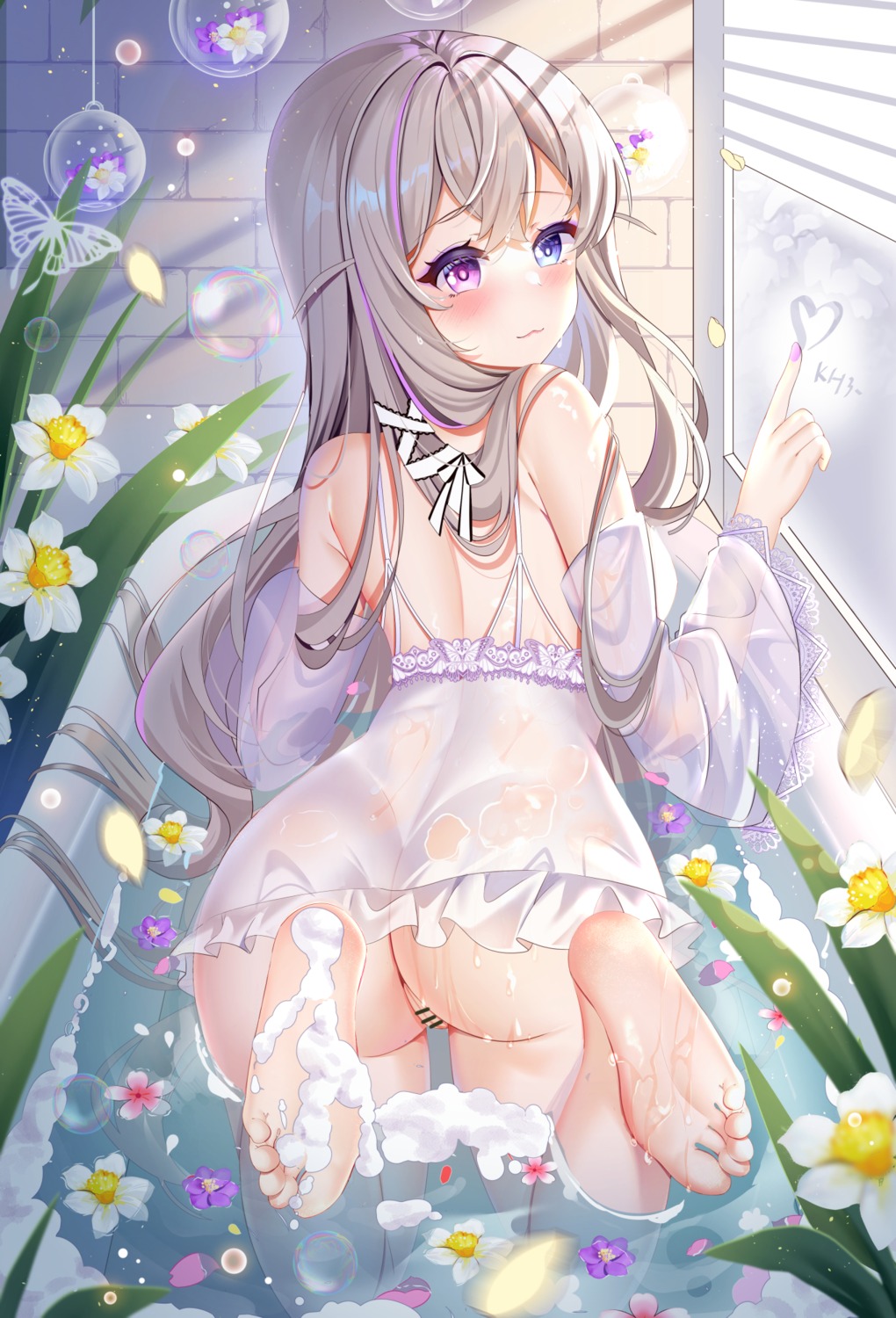 ass azur_lane bathing censored cream feet heterochromia lingerie miaogujun murmansk_(azur_lane) nopan pussy see_through wet wet_clothes