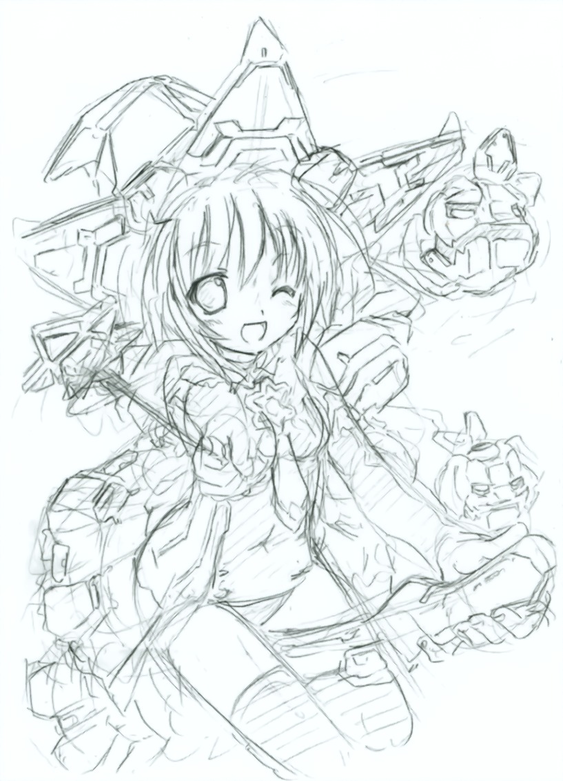 komatsu_e-ji mecha_musume monochrome sketch