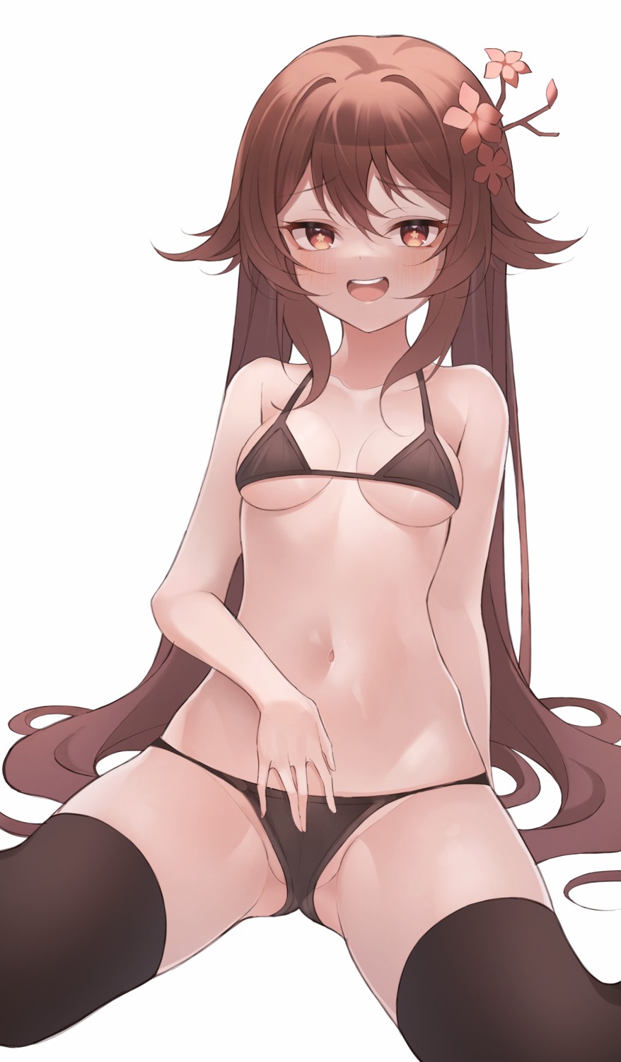 bikini cameltoe genshin_impact hu_tao swimsuits tagme thighhighs