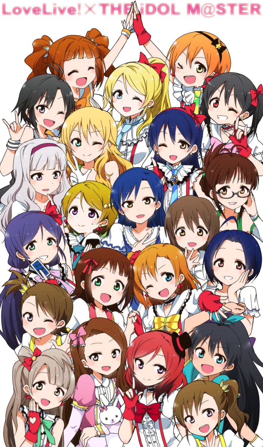 akizuki_ritsuko amami_haruka ayase_eli crossover futami_ami futami_mami ganaha_hibiki hagiwara_yukiho hoshii_miki hoshizora_rin kidachi kikuchi_makoto kisaragi_chihaya koizumi_hanayo kousaka_honoka love_live! megane minami_kotori minase_iori miura_azusa nishikino_maki shijou_takane sonoda_umi takatsuki_yayoi the_idolm@ster toujou_nozomi yazawa_nico