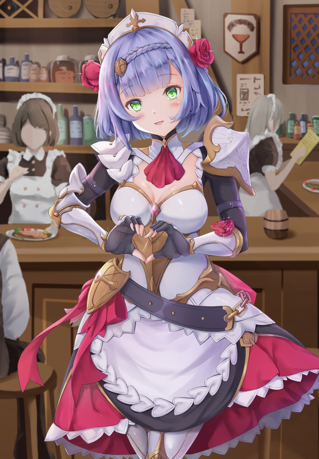 armor cleavage genshin_impact h_yoruneko maid noelle_(genshin_impact)