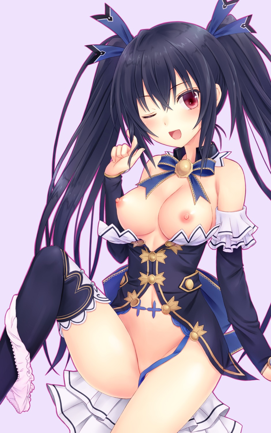 breasts choujigen_game_neptune n.g. nipples noire nopan panty_pull thighhighs