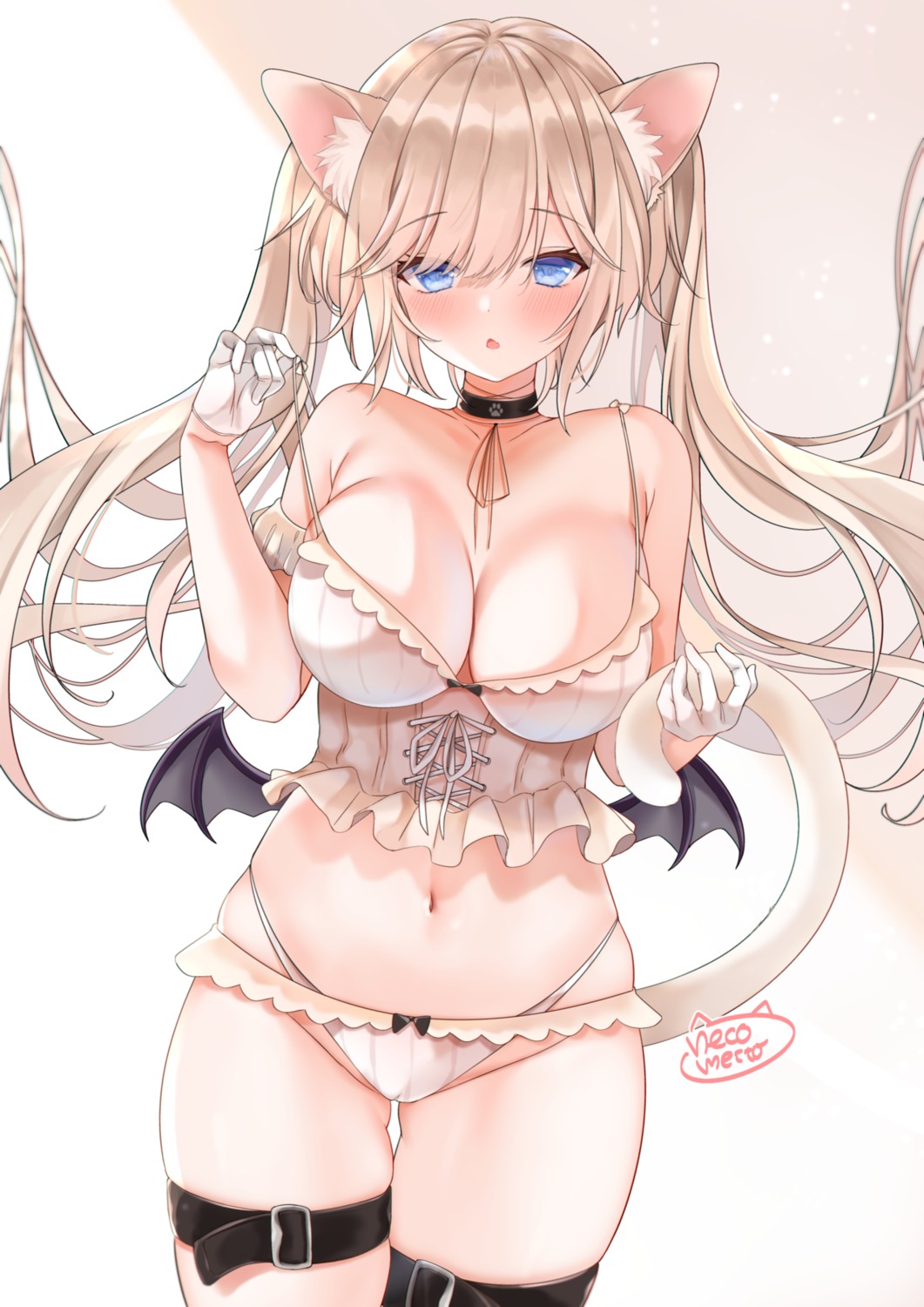 animal_ears cameltoe garter neco_meito nekomimi pantsu tail undressing wings