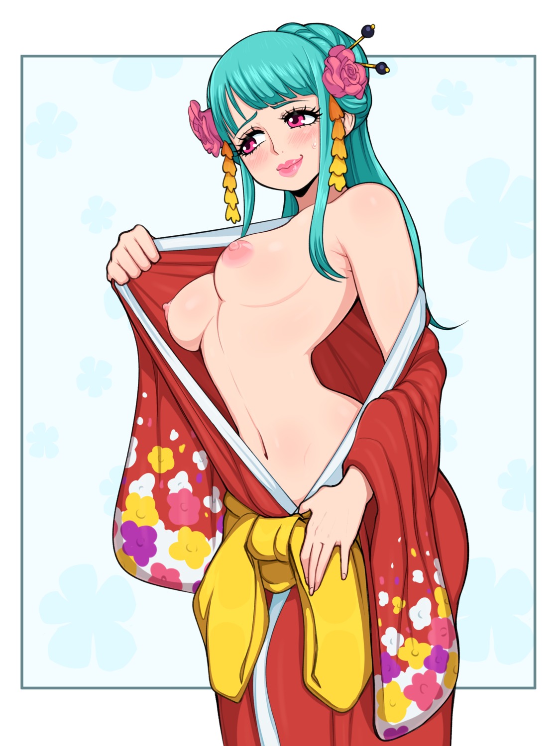 afrobull breasts japanese_clothes kouzuki_hiyori nipples no_bra one_piece open_shirt undressing yukata