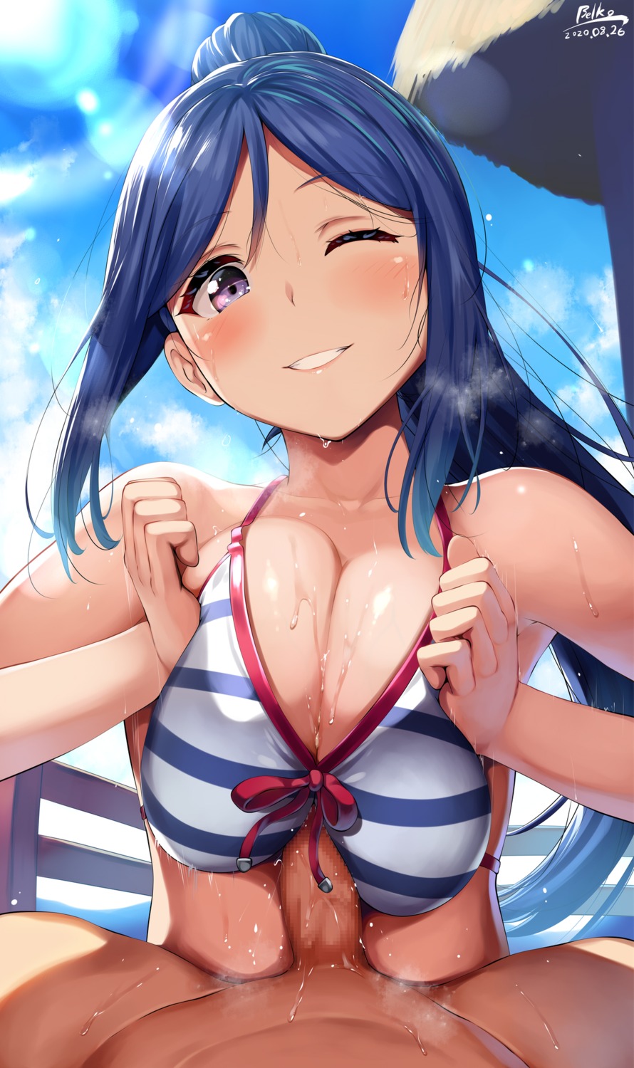 belko bikini_top breast_hold censored love_live!_sunshine!! matsuura_kanan paizuri penis swimsuits