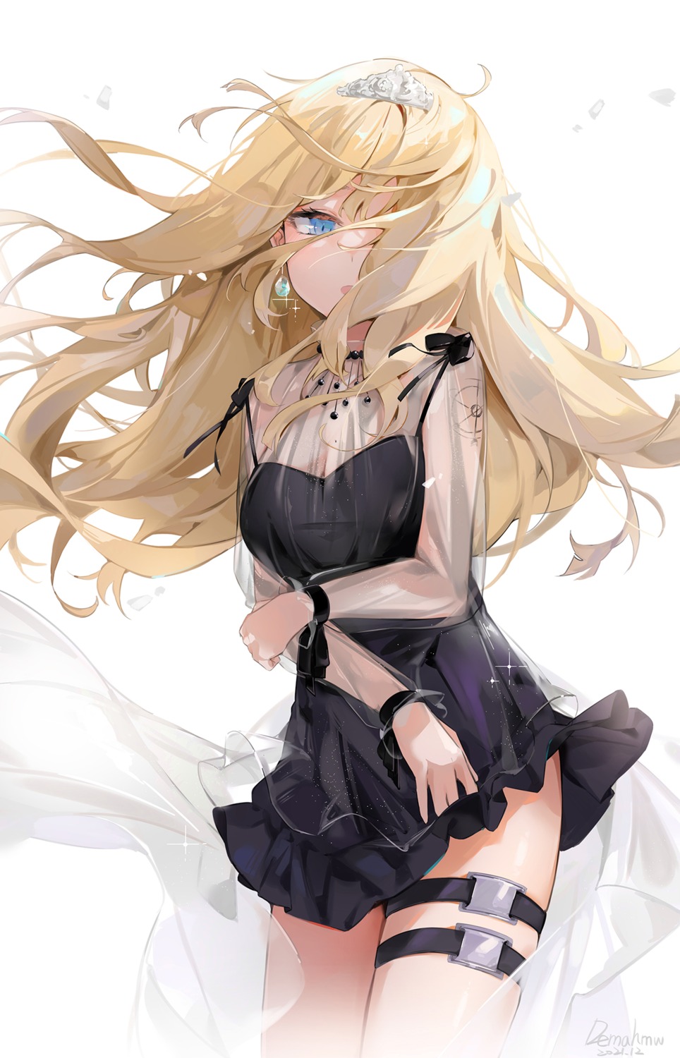 cleavage dema_hmw dress garter hololive hololive_english no_bra see_through skirt_lift tattoo watson_amelia